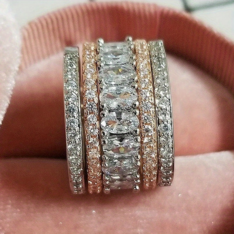 Women's Double CZ Ring Wedding Anniversary Gift April Birthstone